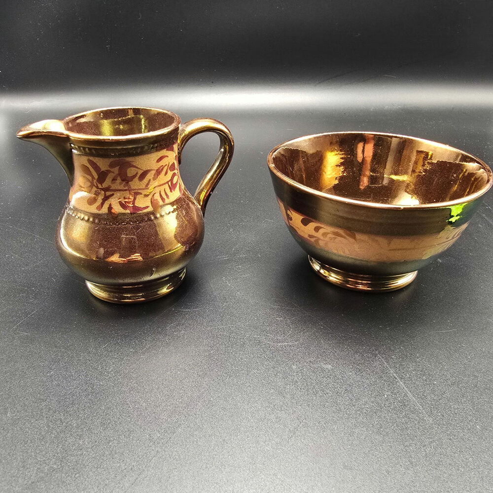 Vintage Allerton Longton England Copper Lusterware creamer and sugar